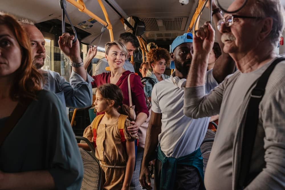 groupe de personnes à l'intérieur d'un bus de Palm Bus