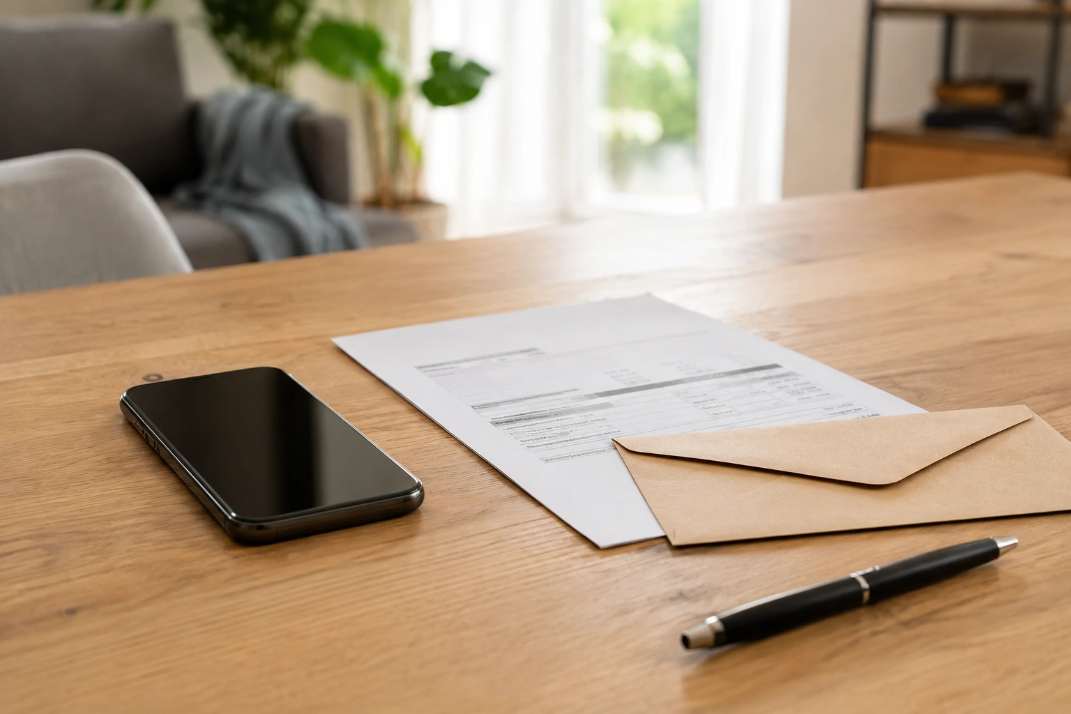 Smartphone, facture et enveloppe pour résilier un forfait mobile ou internet